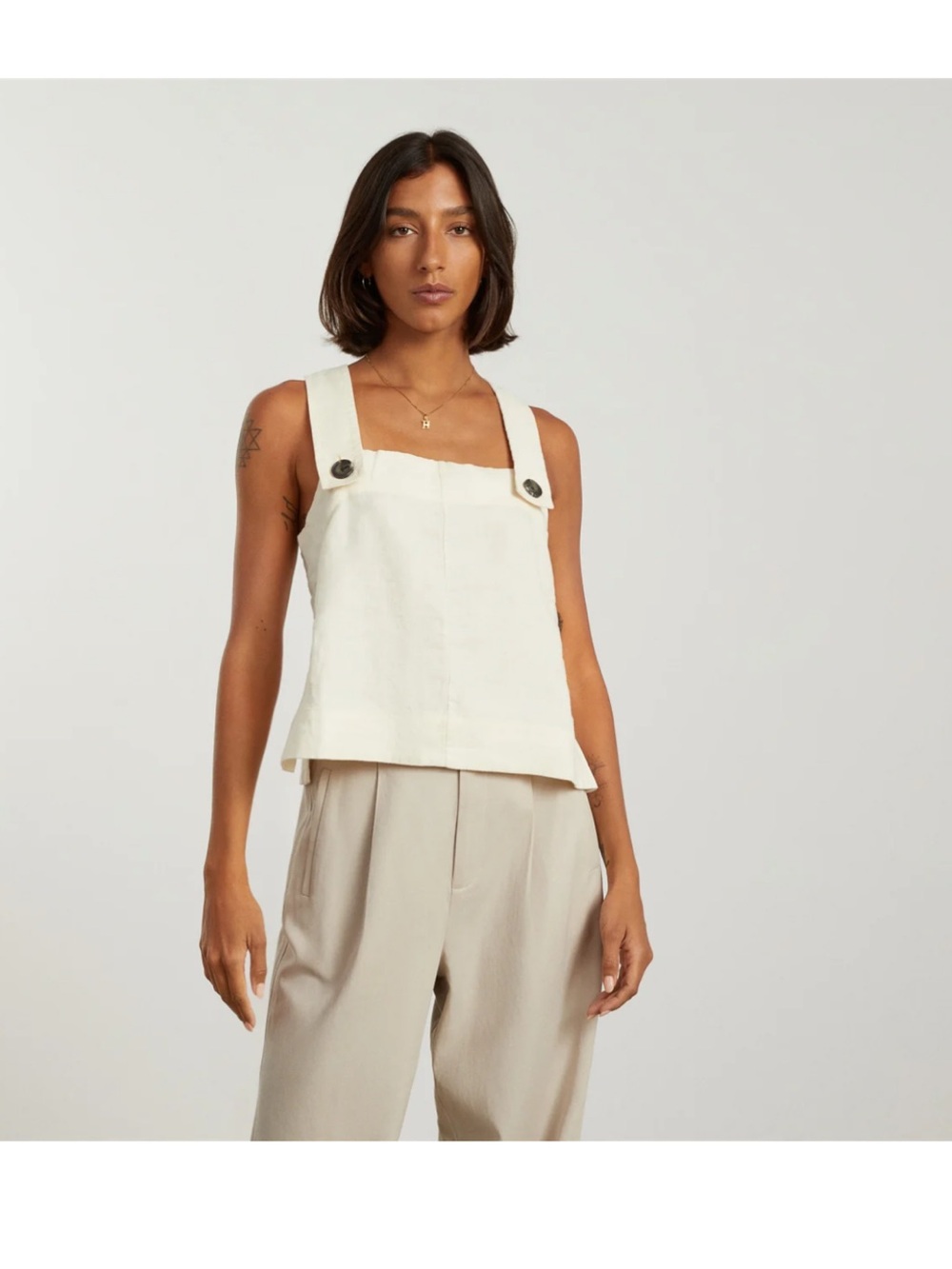 Everlane Cream Linen Button-Shoulder Tank Top